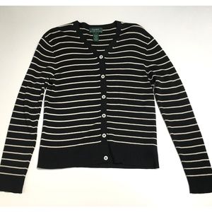 Ralph Lauren Silk cardigan black & white stripes